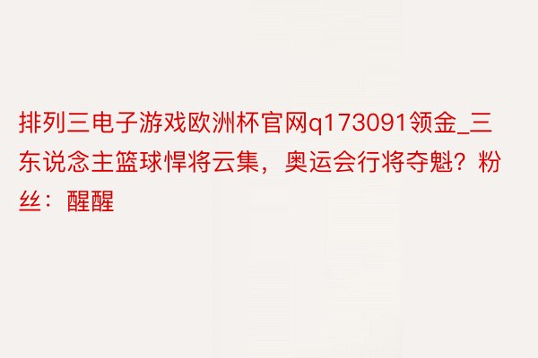 排列三电子游戏欧洲杯官网q173091领金_三东说念主篮球悍将云集，奥运会行将夺魁？粉丝：醒醒